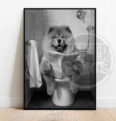 Chow Chow on the toilet