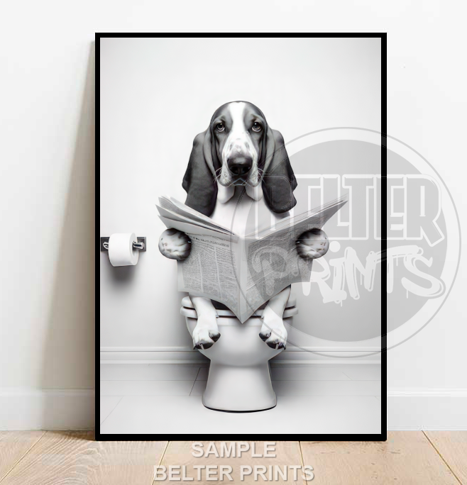 Hound on the toilet