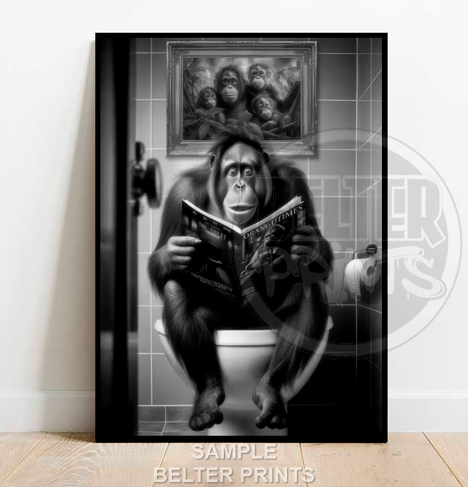 Orangutan on the toilet